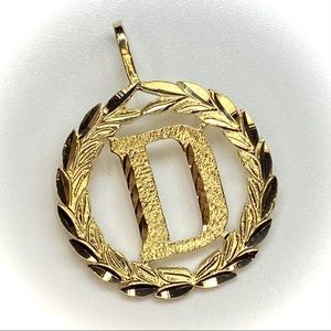 14K Solid Gold Round Initial D Pendant Charm